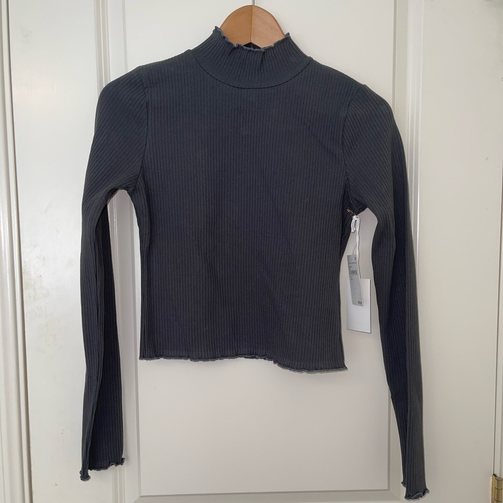 Dark Grey NWT Mock-neck Crop Top